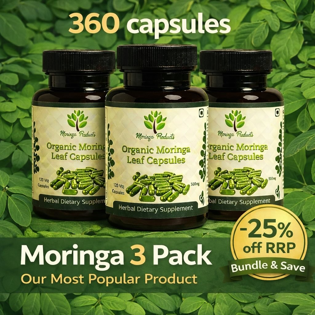 Organic Moringa Capsules 3 Pack - 360 Capsules